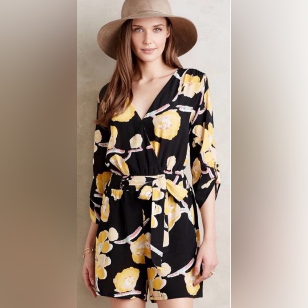 Elevenses Black and Yellow Floral Romper